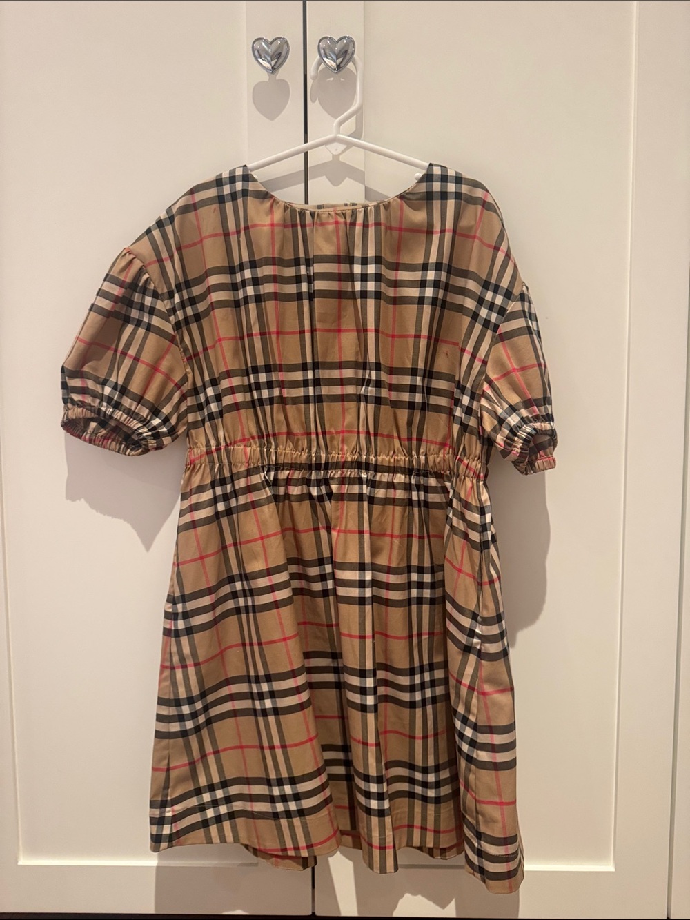 Burberry Beige Check Puff-Sleeve Kids Dress